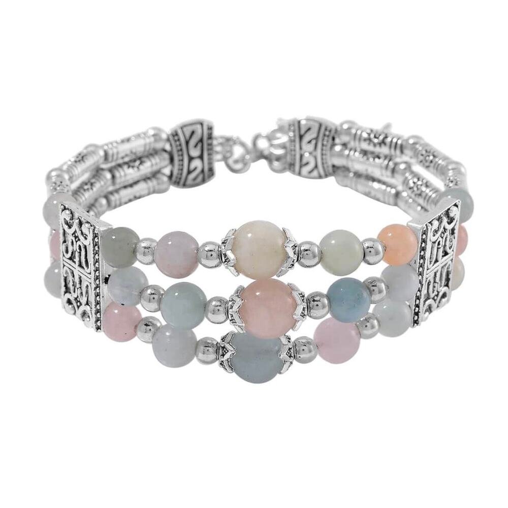 Colors of Beryl Pastel Beads in Natural Gemstones 65 tcw. Bangle Bracelet 7-9”